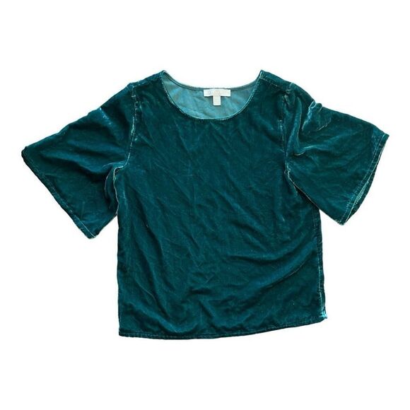 Womens Chelsea 28 Crushed Velvet Velor Crewneck Top  in Ponderosa Green - Sz XXS - Picture 2 of 2